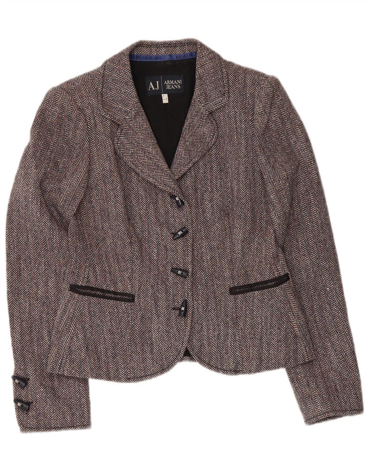 ARMANI JEANS Giacca Blazer da Donna a 4 Bottoni IT 42 Grigio Medio a Spina di Pesce