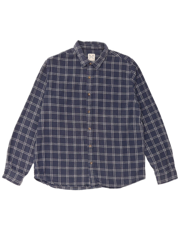 Crew Clothing Mens Flannel Shirt Large Navy Blue Check Cotton