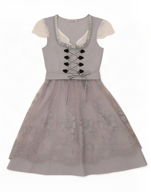 Abito a trapezio in pizzo da donna Misslook UK 10 Piccolo cotone floreale grigio