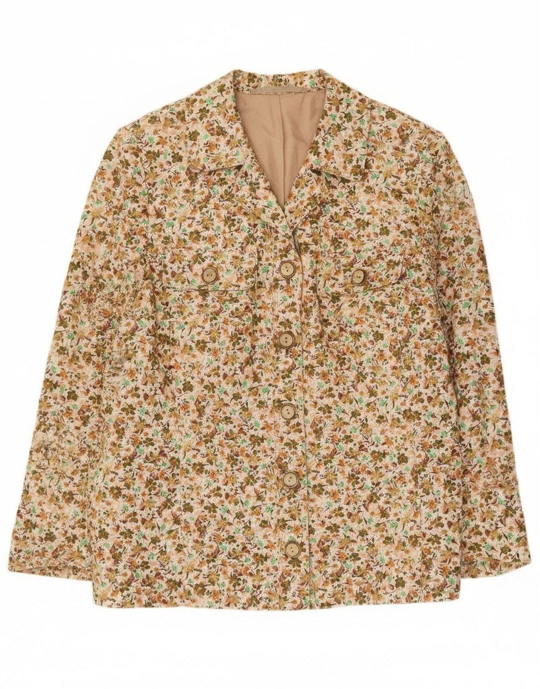 Giacca blazer vintage da donna a 5 bottoni UK 12 Beige medio floreale