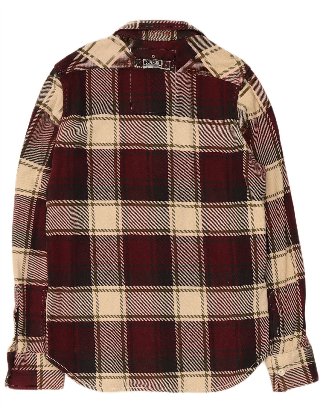 Camicia da uomo in flanella Superdry, cotone a quadri bordeaux grandi