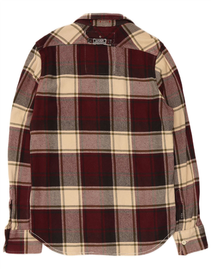 Camicia da uomo in flanella Superdry, cotone a quadri bordeaux grandi