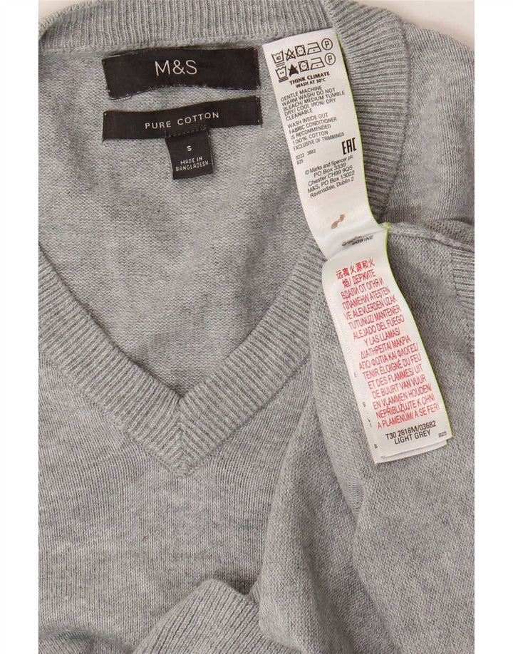 Maglione maglione con scollo a V da donna Marks & Spencer UK 10 piccolo cotone grigio