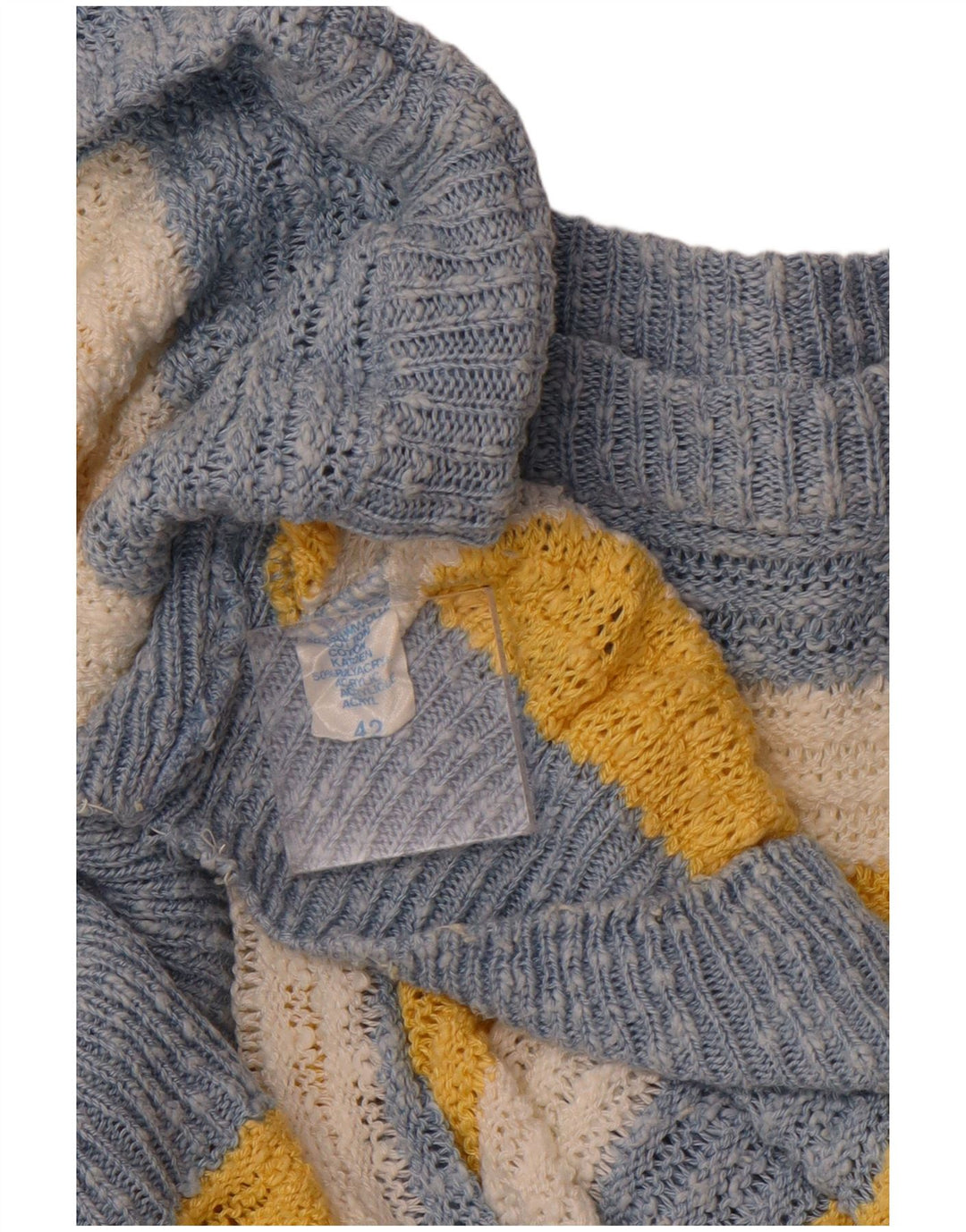 Maglione da donna VINTAGE con scollo a barca IT 42 Cotone a righe blu medio