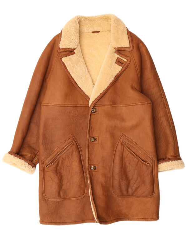 Giubbotto vintage in shearling da uomo UK 38 Classico in pelle marrone medio