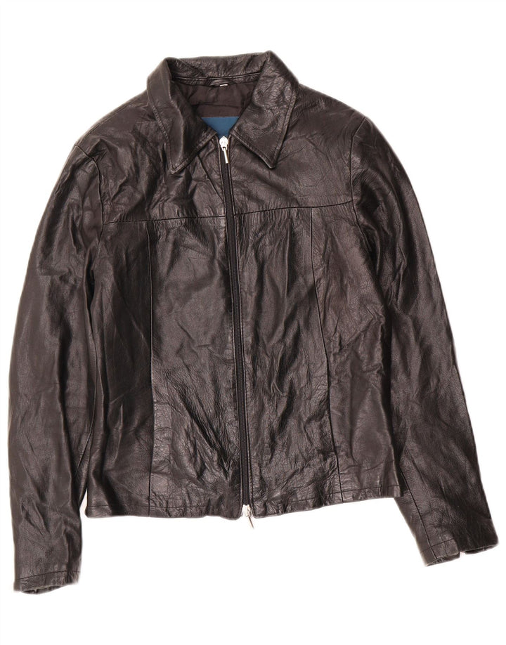 VINTAGE Womens Leather Jacket UK 12 Medium Black Leather