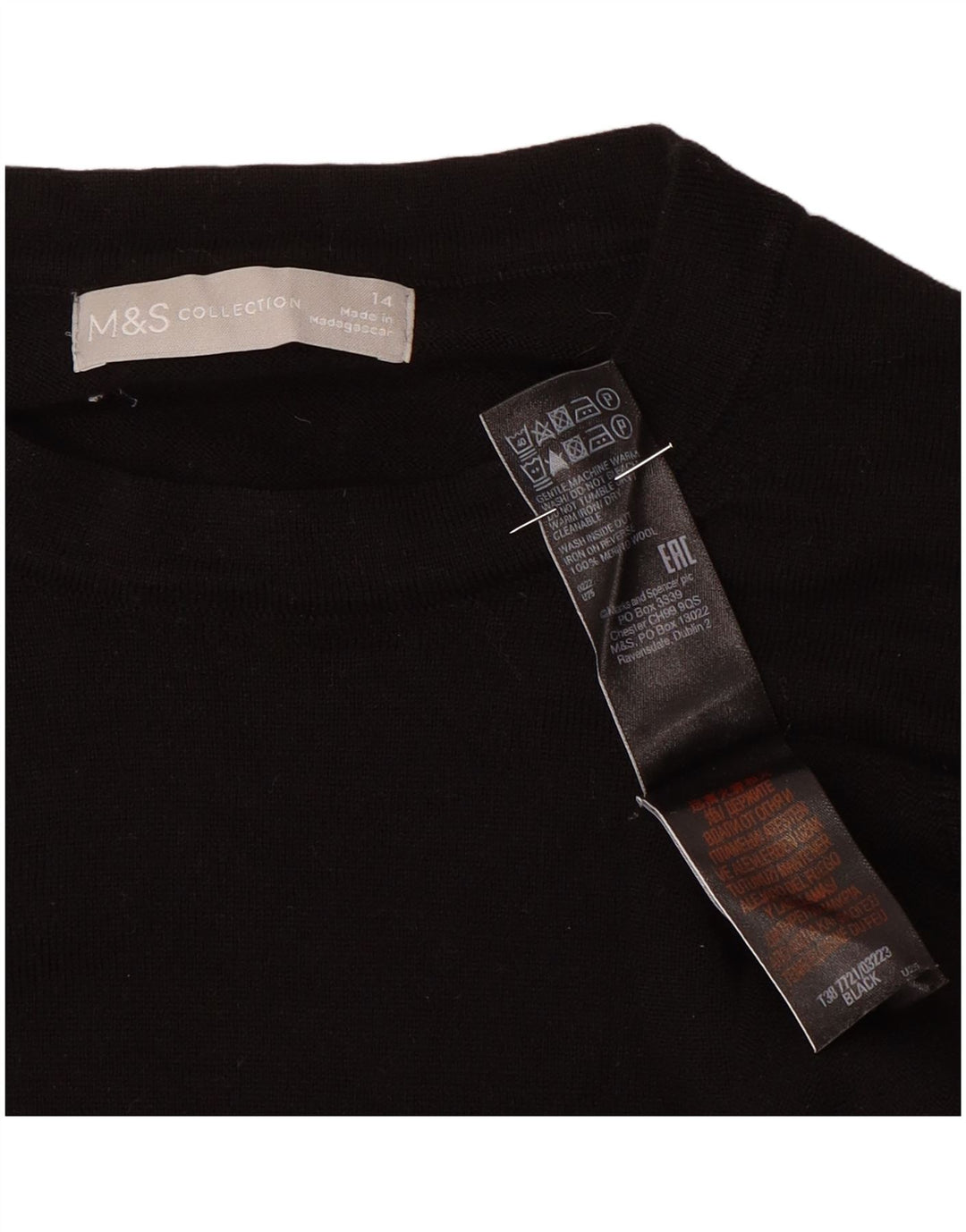 Maglione maglione girocollo da donna Marks & Spencer UK 14 grande lana nera
