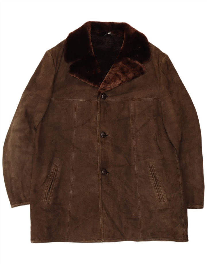 Giubbotto shearling vintage da uomo UK 42 XL in pelle marrone