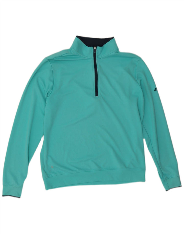 Adidas Uomo Zip Neck Pullover Tuta Top Medio Turchese Poliestere