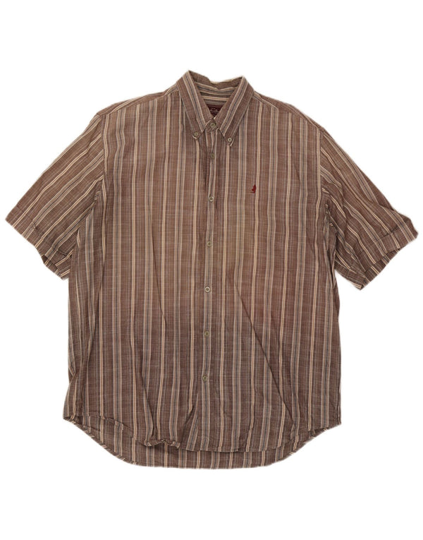 Camicia a maniche corte da uomo Marlboro Classics XL in cotone a quadri marrone
