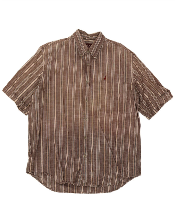 Camicia a maniche corte da uomo Marlboro Classics XL in cotone a quadri marrone