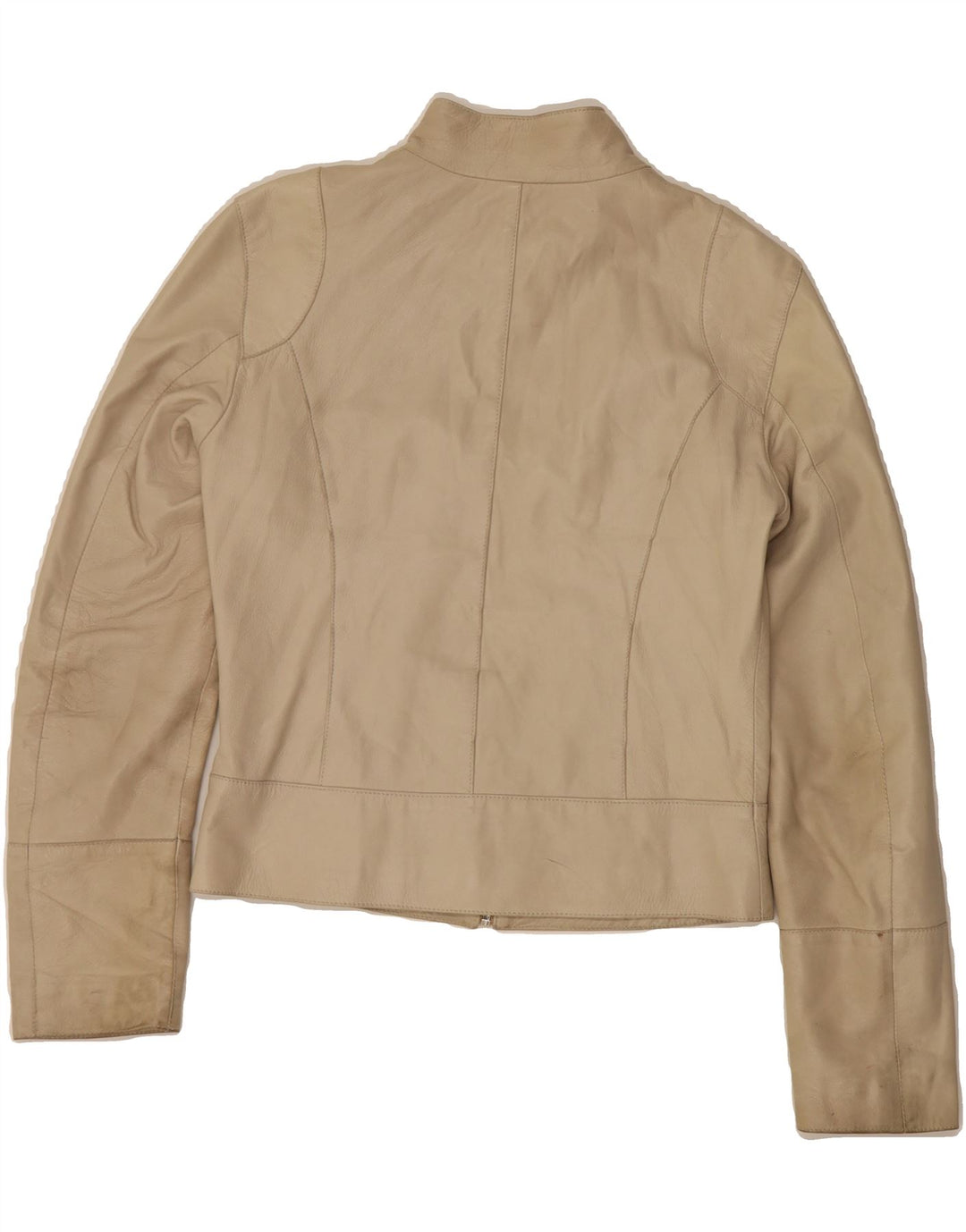 VINTAGE Womens Crop Leather Jacket IT 44 Medium Beige Leather Vintage Vintage and Second-Hand Vintage from Messina Hembry 