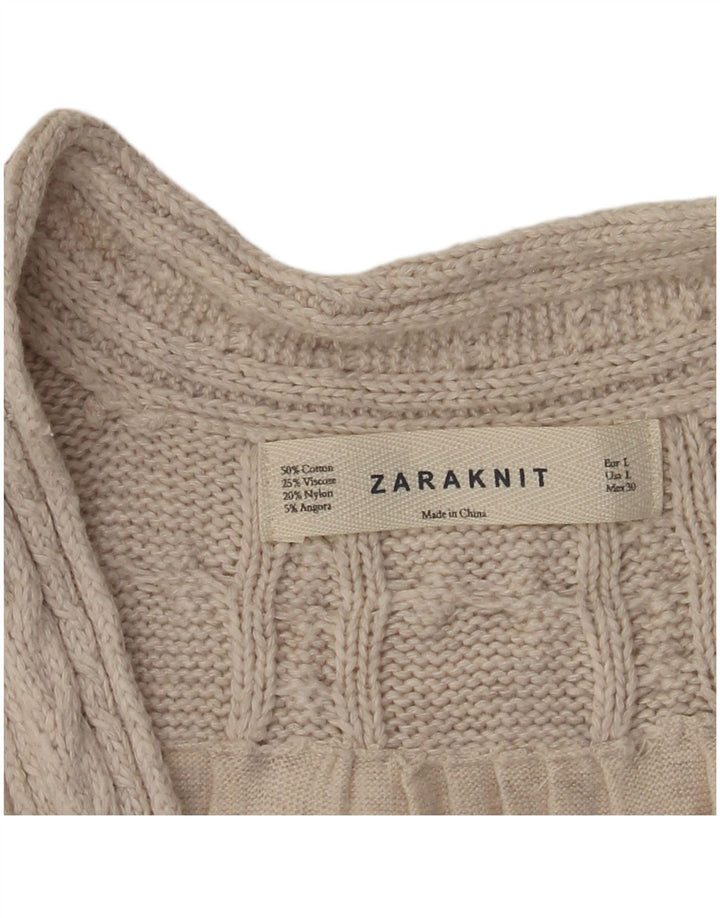 Maglione Cardigan Da Donna ZARA UK 14 Grande Cotone Beige