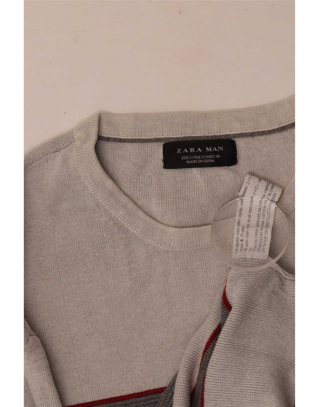 Maglione girocollo da uomo Zara piccolo in cotone a righe grigie