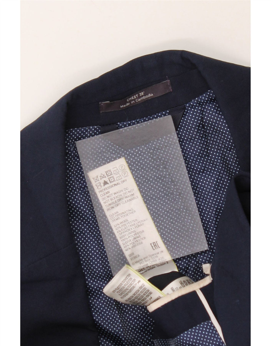 Giacca blazer a 2 bottoni da uomo Marks & Spencer UK 38 lana blu navy media