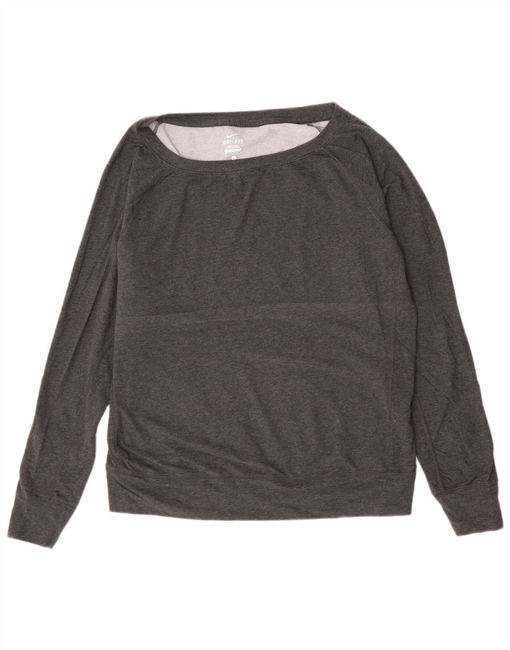 Nike Dri Fit Top da donna a maniche lunghe UK 16 Large in poliestere chiazzato grigio