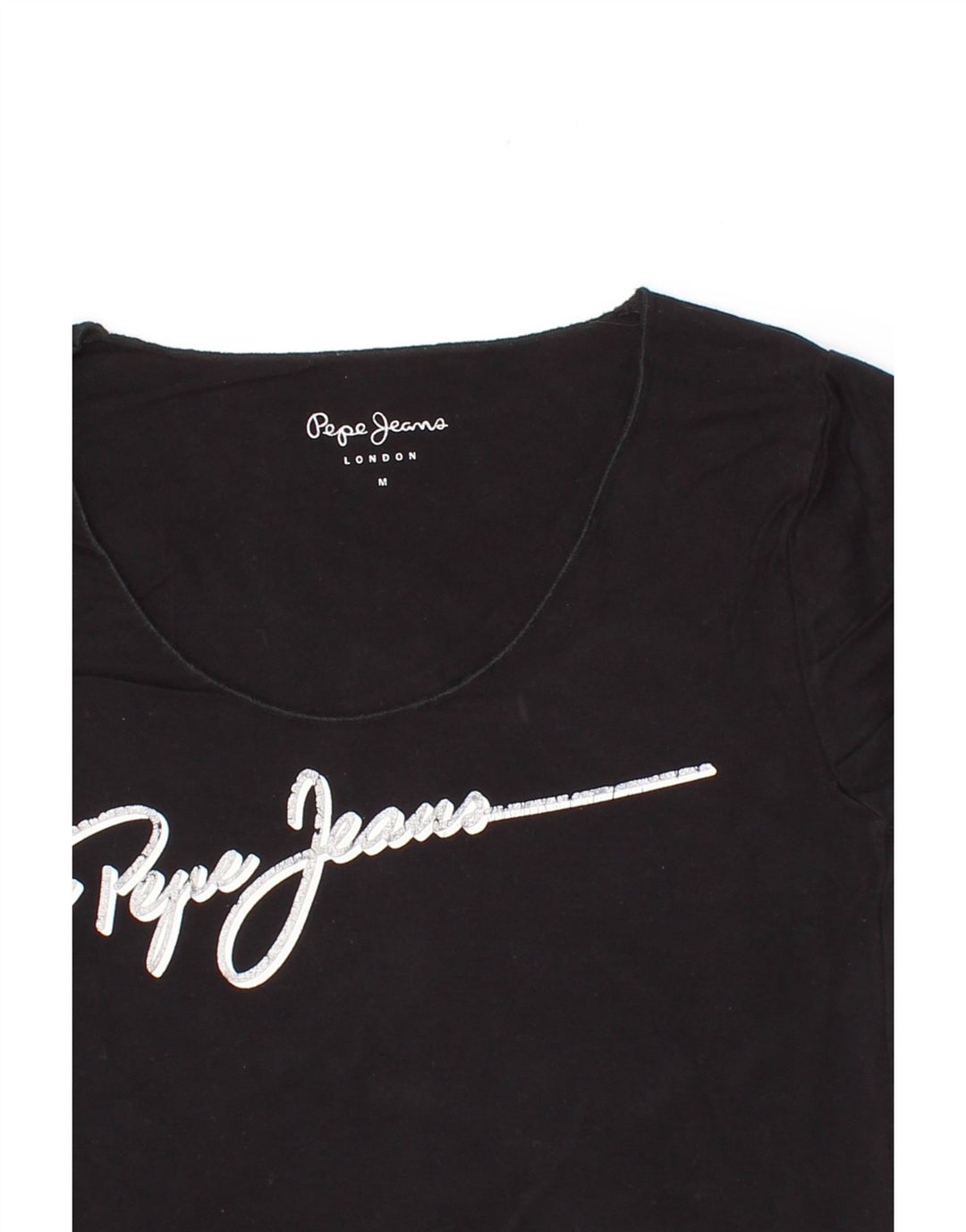 PEPE JEANS Womens Graphic T-Shirt Top UK 12 Medium Black Viscose Vintage PEPE Jeans and Second-Hand PEPE Jeans from Messina Hembry 