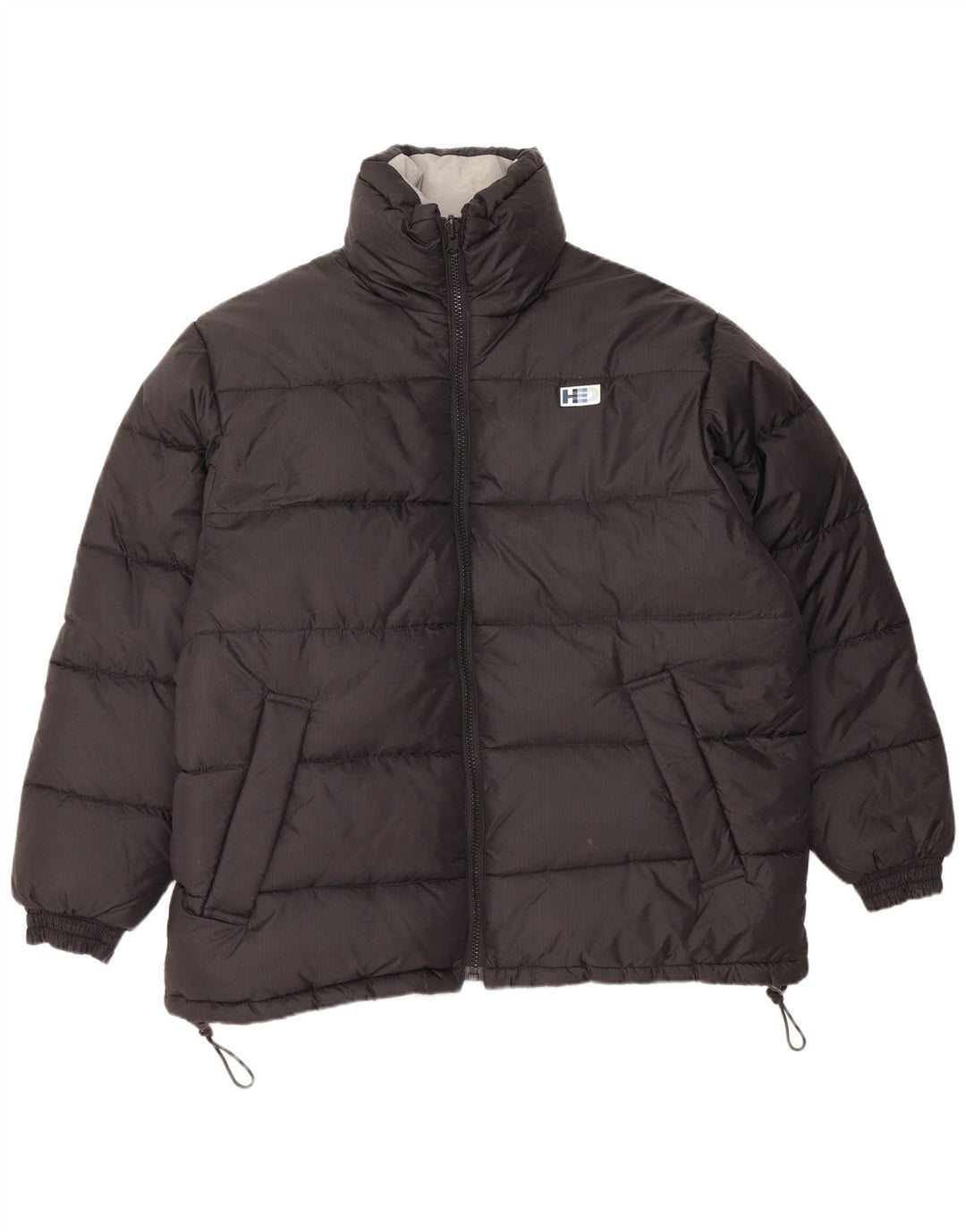 Giacca imbottita ampia con grafica vintage da uomo UK 38 nylon nero medio