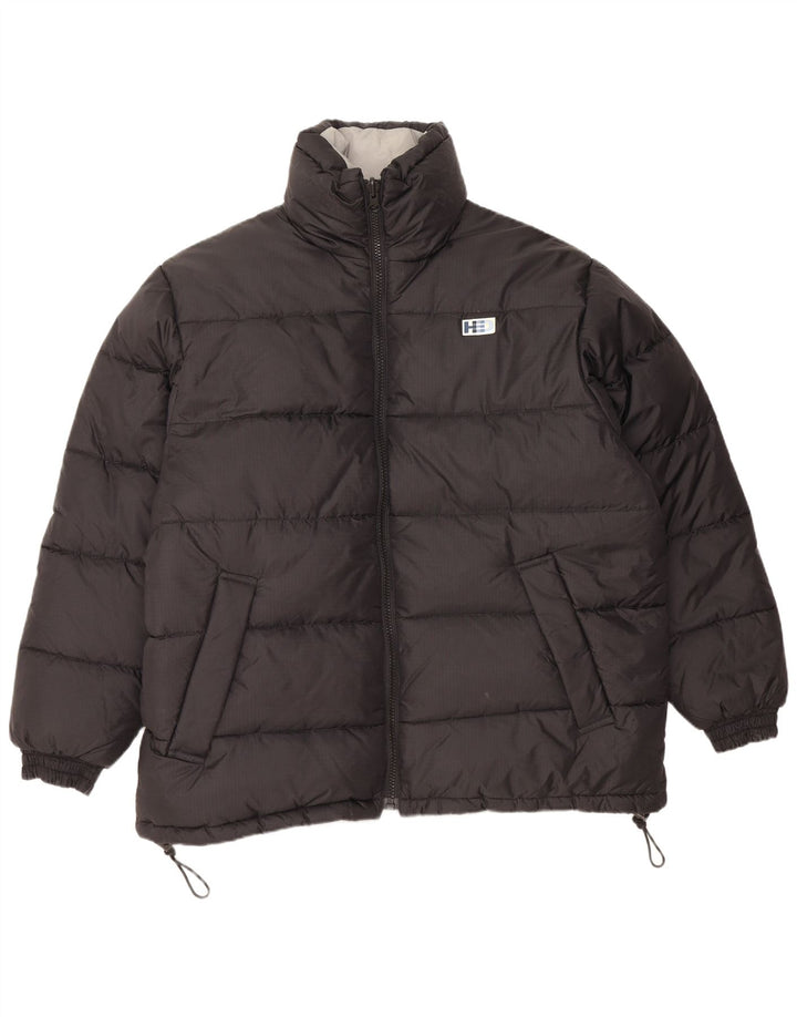 Giacca imbottita ampia con grafica vintage da uomo UK 38 nylon nero medio