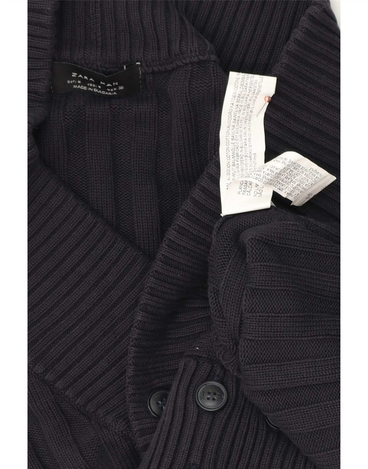 Maglione cardigan da uomo Zara in cotone blu navy medio