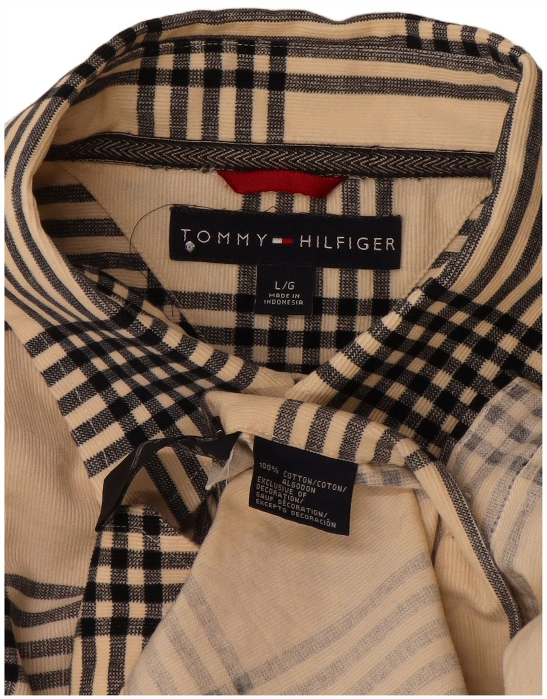 TOMMY HILFIGER Camicia da uomo grande in cotone scozzese beige