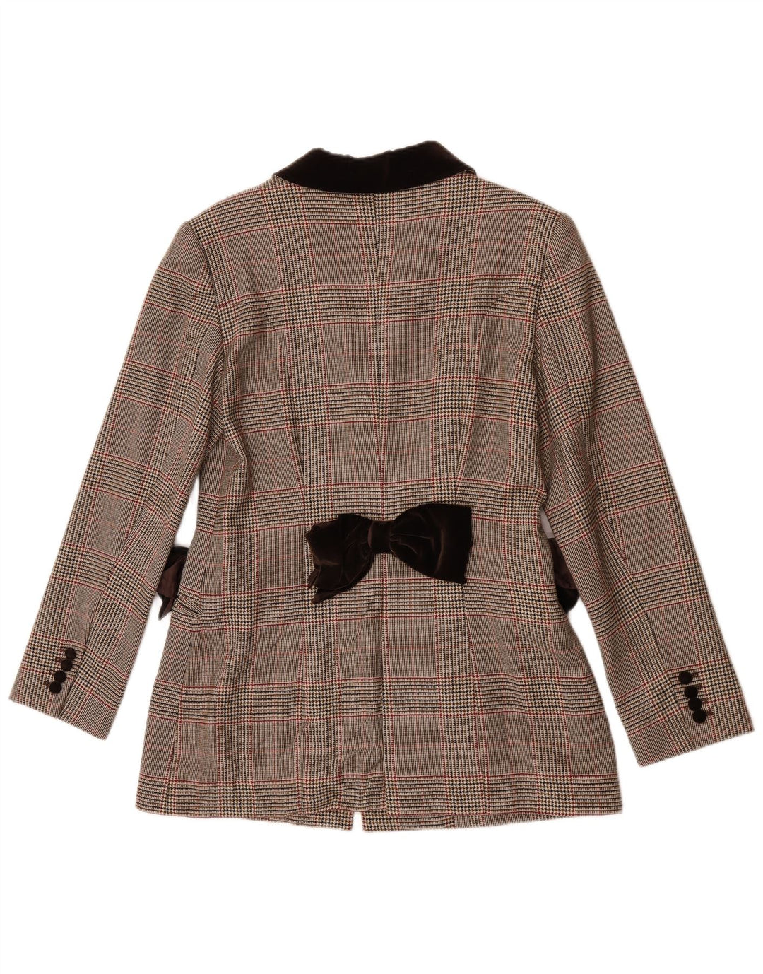 Giacca blazer vintage da donna a 3 bottoni UK 8 piccolo scozzese marrone