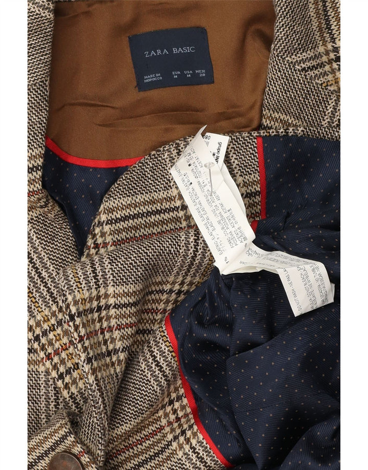 Giacca blazer a 1 bottone da donna Zara UK 14 acetato a quadri grigio medio