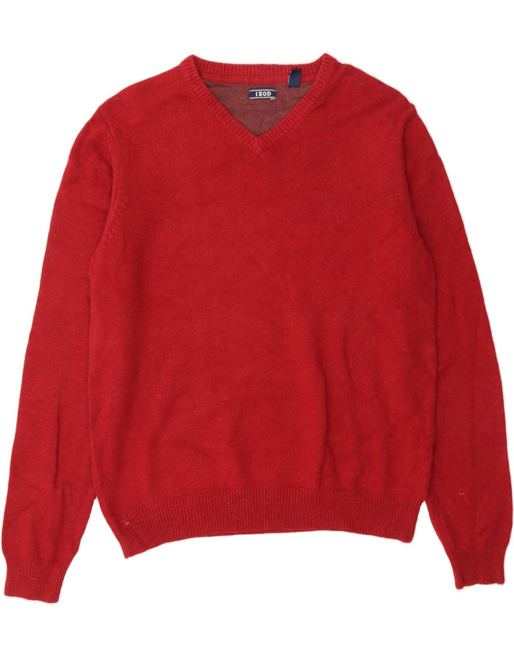 IZOD Womens V-Neck Jumper Sweater UK 16 Large Red Cotton Vintage Izod and Second-Hand Izod from Messina Hembry 