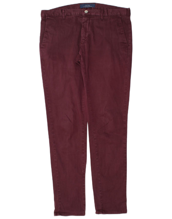 Pantaloni chino slim da uomo Zara EU 42 Large W32 L32 cotone bordeaux