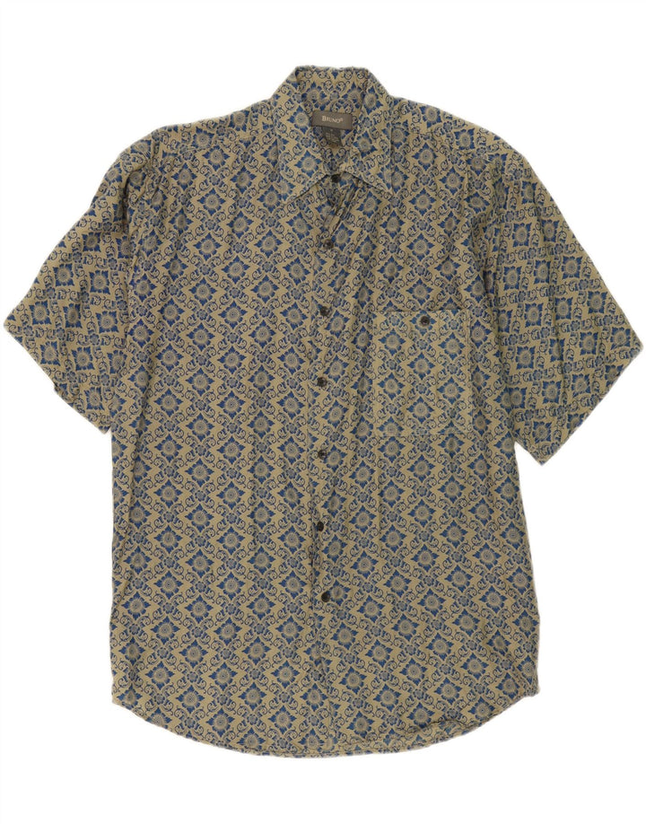 BRUNO Mens Abstract Pattern Short Sleeve Shirt Medium Green Silk Vintage Bruno and Second-Hand Bruno from Messina Hembry 