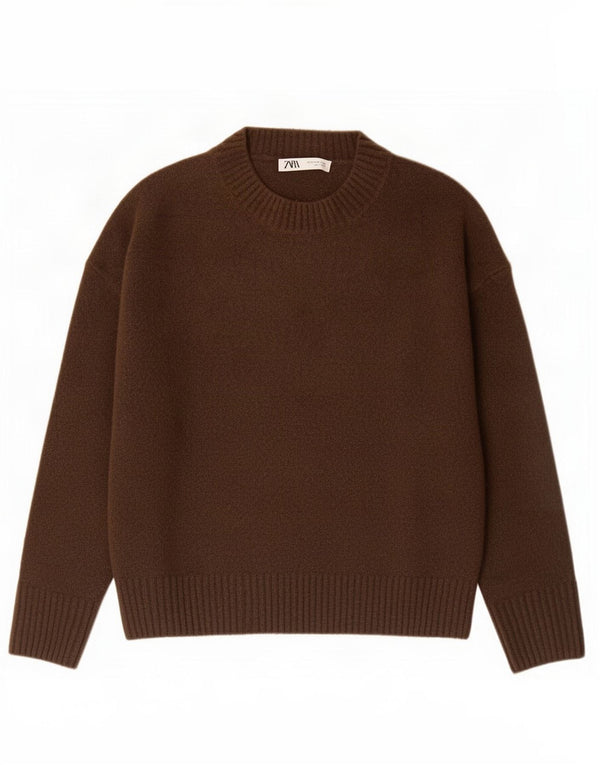 Maglione maglione oversize con scollo a barca da donna Zara UK 10 piccolo marrone