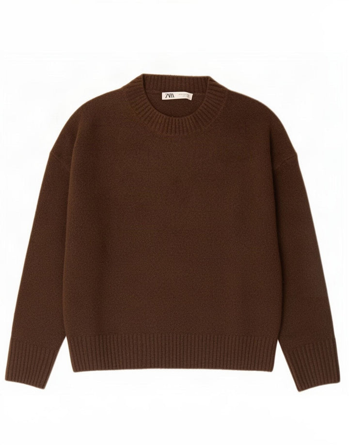 Maglione maglione oversize con scollo a barca da donna Zara UK 10 piccolo marrone