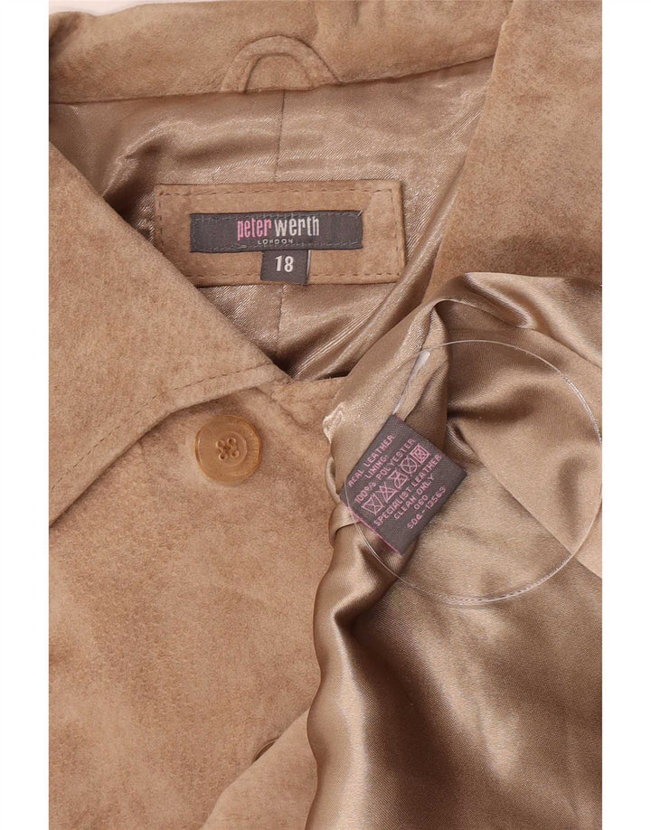 Peter Werth Giacca in pelle scamosciata da donna UK 18 XL Classica in pelle beige