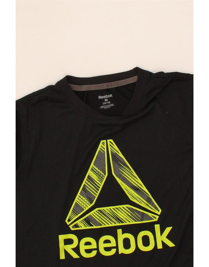 REEBOK Boys Graphic T-Shirt Top 10-11 Years Medium Black Polyester Vintage Reebok and Second-Hand Reebok from Messina Hembry 