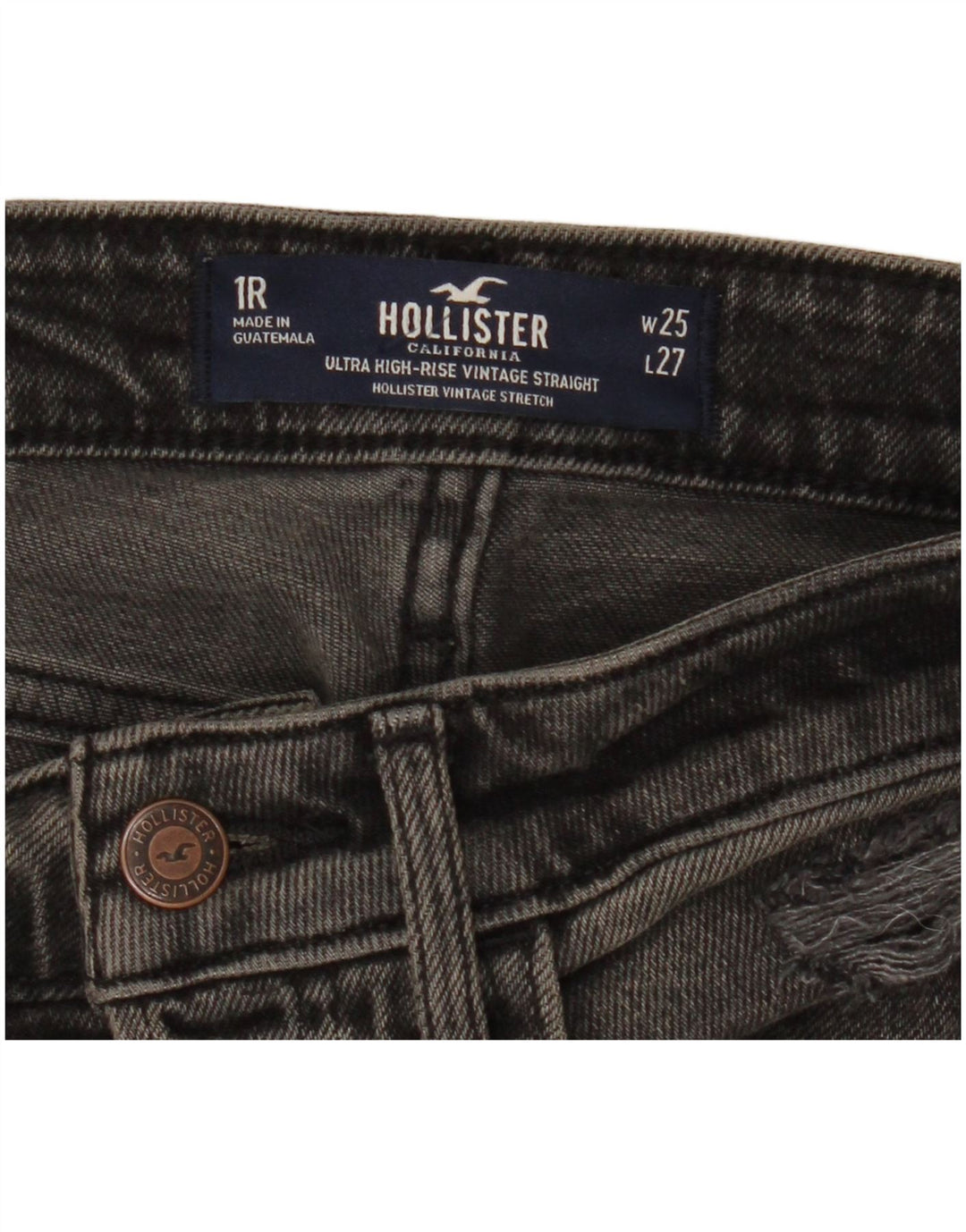 Jeans dritti a vita alta invecchiati HOLLISTER da donna W25 L27 cotone nero