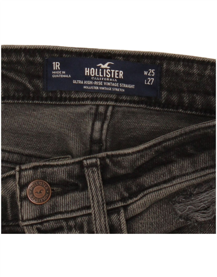 Jeans dritti a vita alta invecchiati HOLLISTER da donna W25 L27 cotone nero