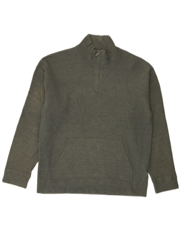 Massimo Dutti Maglione da uomo con zip e collo grande in viscosa grigia