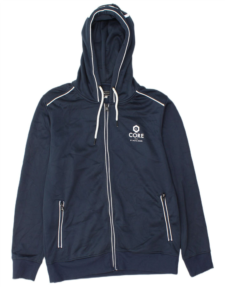 Jack & Jones Felpa con cappuccio con zip grafica da uomo Poliestere medio blu navy