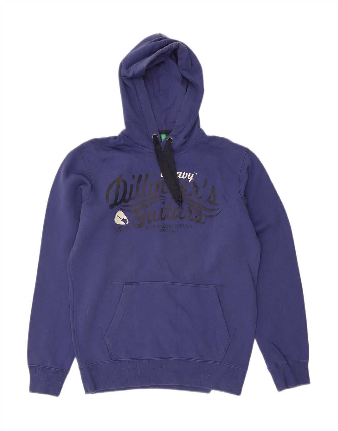 BENETTON Mens Graphic Hoodie Jumper Medium Navy Blue Vintage Benetton and Second-Hand Benetton from Messina Hembry 