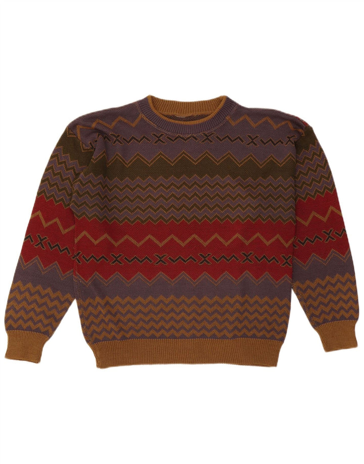 Maglione girocollo da uomo vintage con motivo geometrico multicolore medio