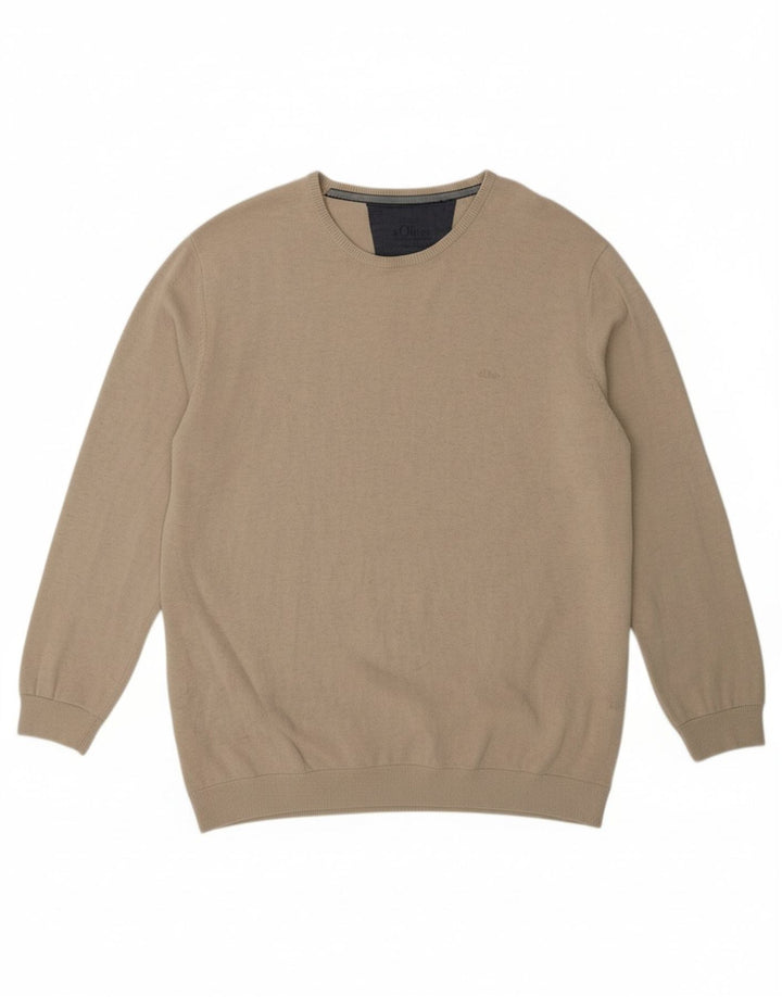S.OLIVER Mens Crew Neck Jumper Sweater 2XL Beige Cotton