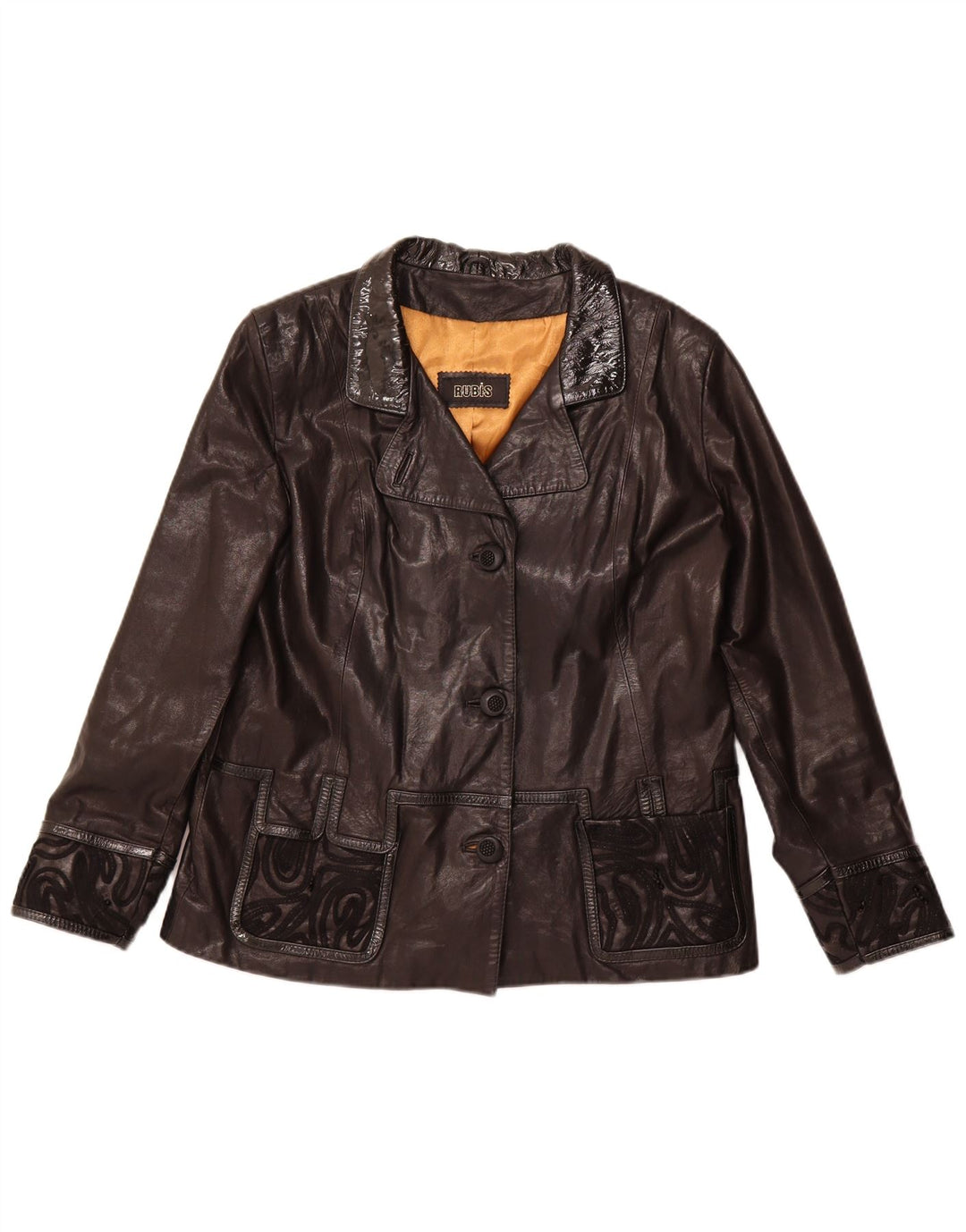 Giacca in pelle da donna vintage UK 22 3XL Pelle nera