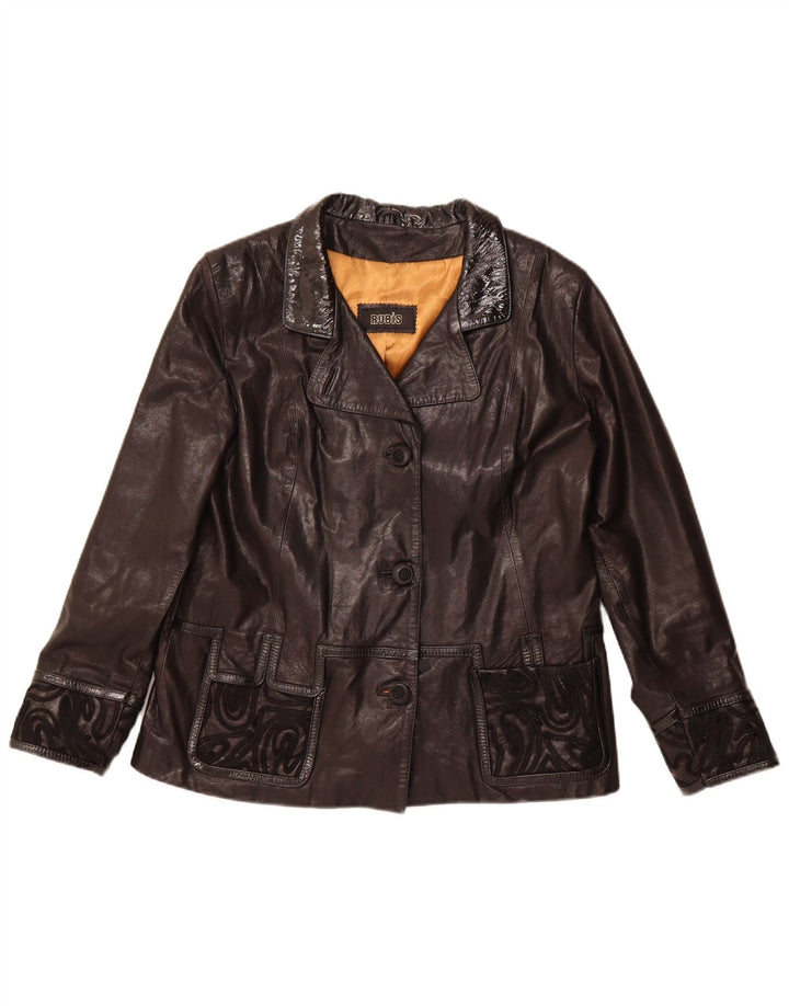 Giacca in pelle da donna vintage UK 22 3XL Pelle nera