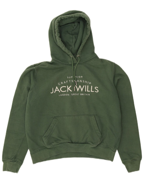 Maglione con cappuccio oversize grafico da donna Jack Wills UK 10 piccolo cotone verde