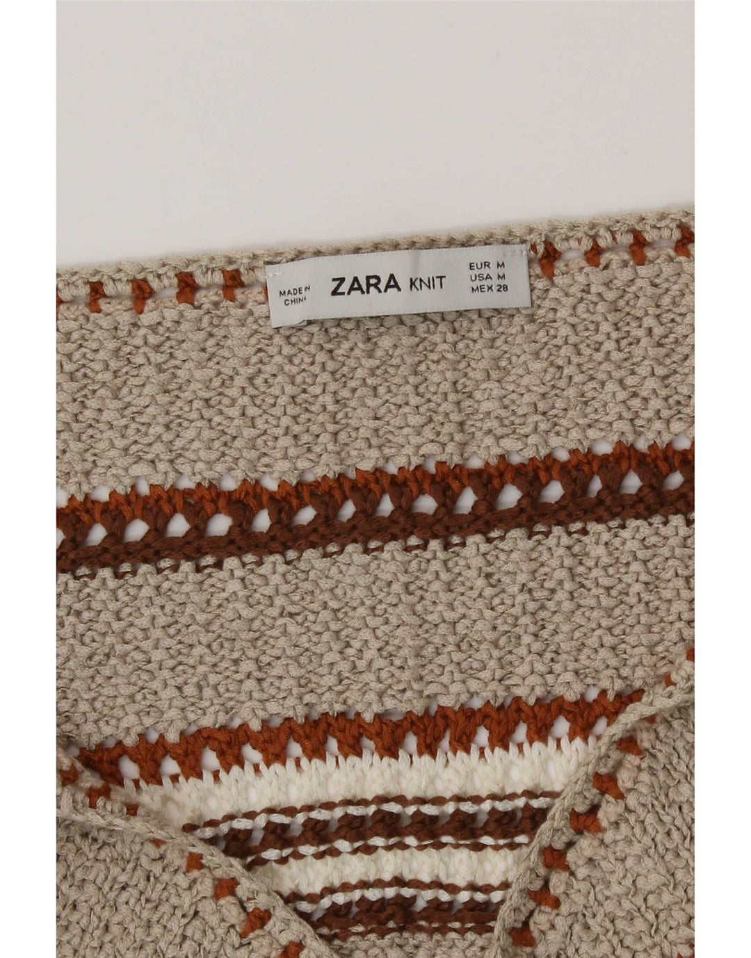 Top corto senza maniche in maglia da donna Zara UK 12 a righe beige medio