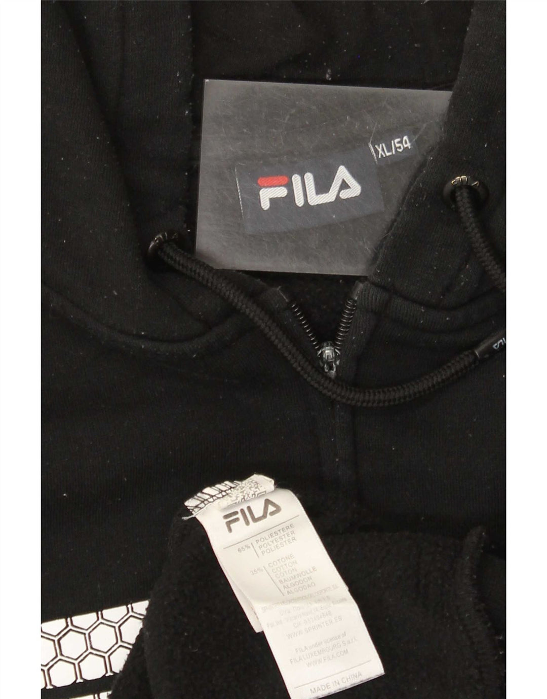 Felpa con cappuccio e zip grafica da uomo Fila XL poliestere nero
