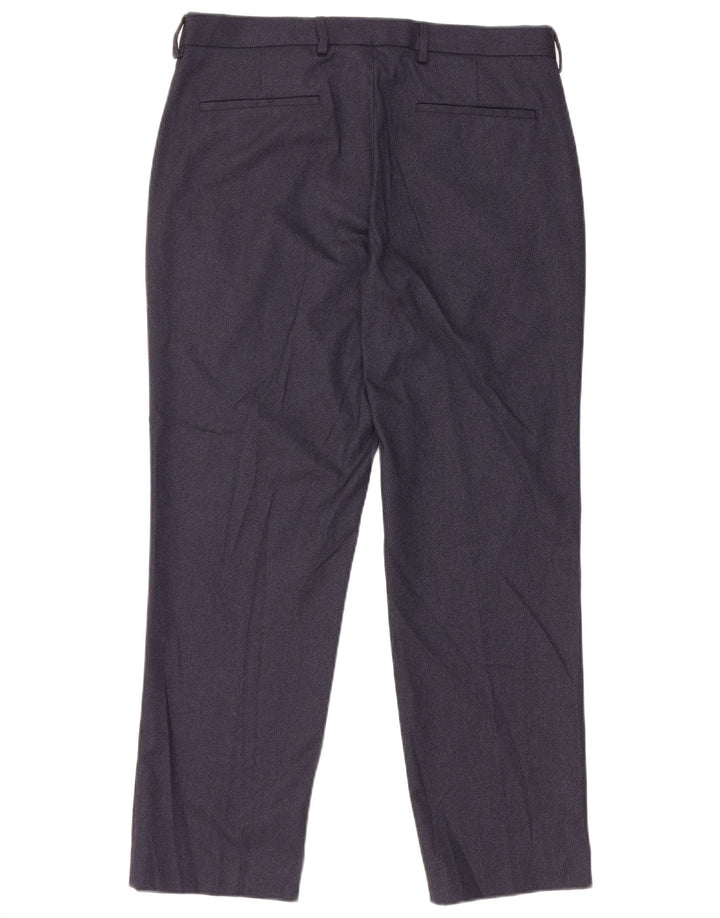 Pantaloni da abito dritti da uomo Marks & Spencer W34 L29 poliestere blu navy