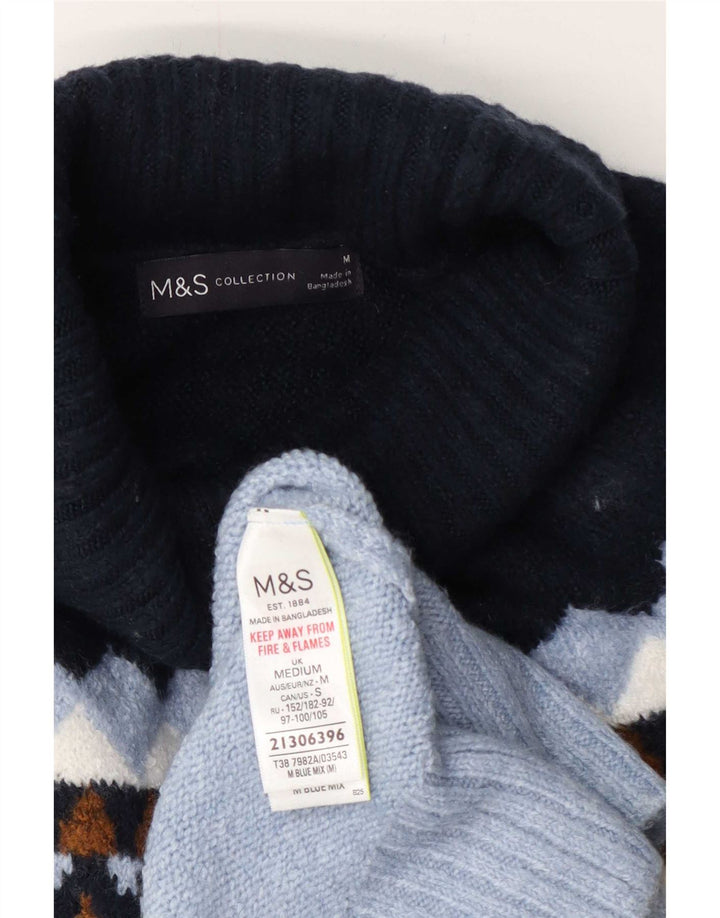 Maglione maglione a collo alto da donna Marks & Spencer UK 14 Blu medio geometrico