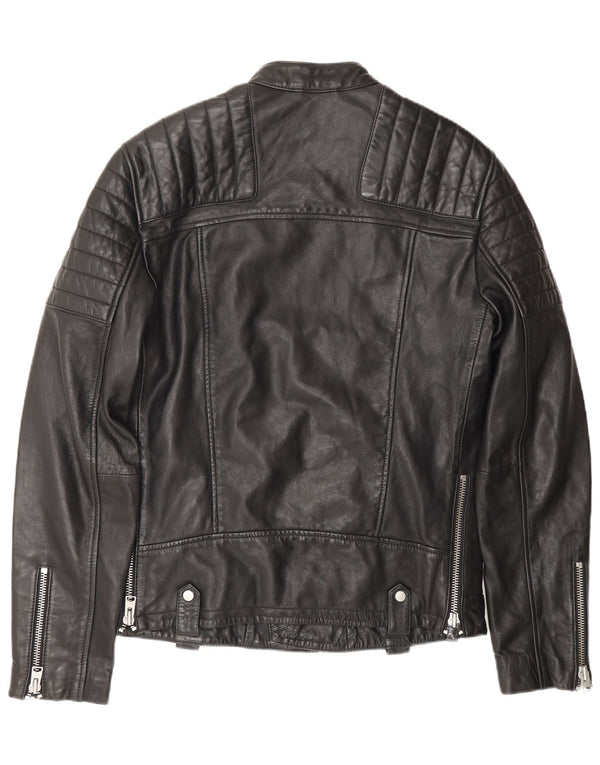 Giacca da pilota in pelle da uomo All Saints UK 36 piccola in pelle nera