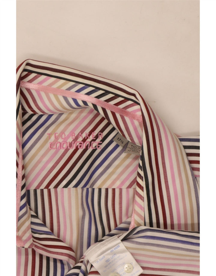 Camicia formale da uomo Ted Baker taglia 17 1/2 XL cotone a righe multicolore